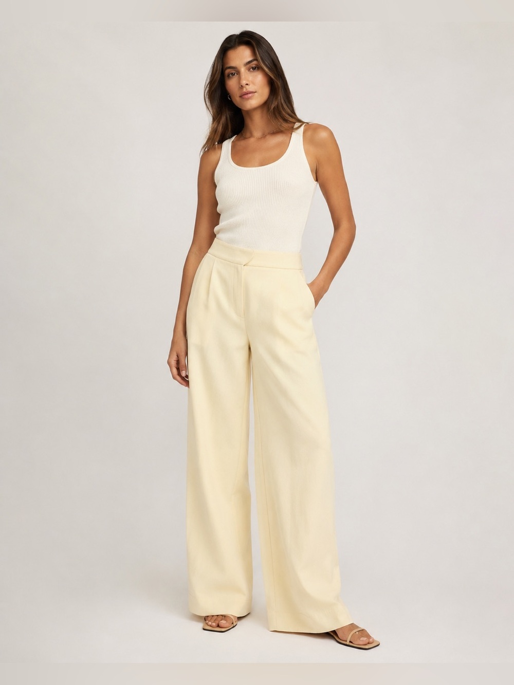 TWP Jardin Pants Butter Cream Size 10 Wide Leg Viscose Linen Made in USA